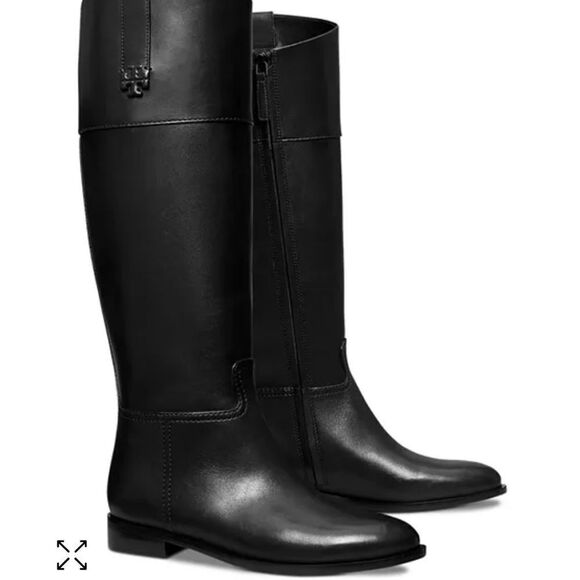 NWT TORY BURCH Double T Riding Black Leather Boots Size 7 $ 579.00 - Picture 1 of 12